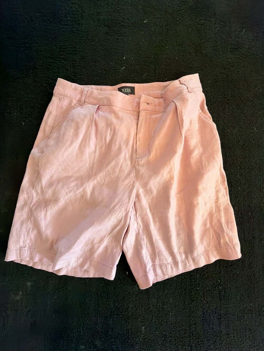 NYDJ Pink Linen Blend Pleated Bermuda Shorts